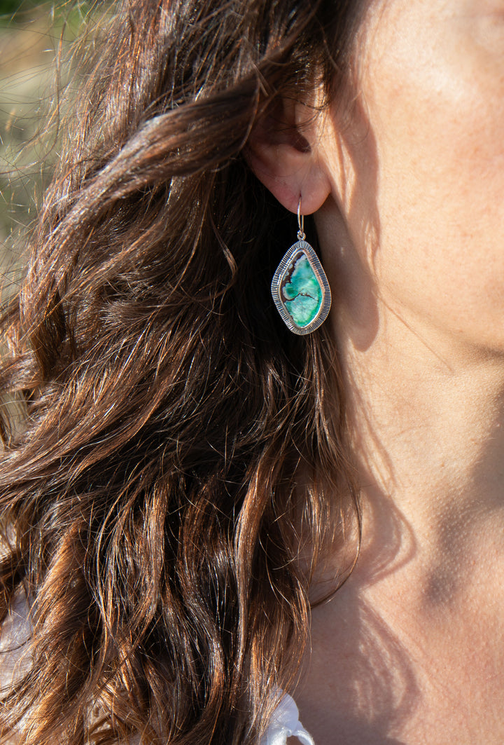 Turquoise Earrings set in Unique Sterling Silver