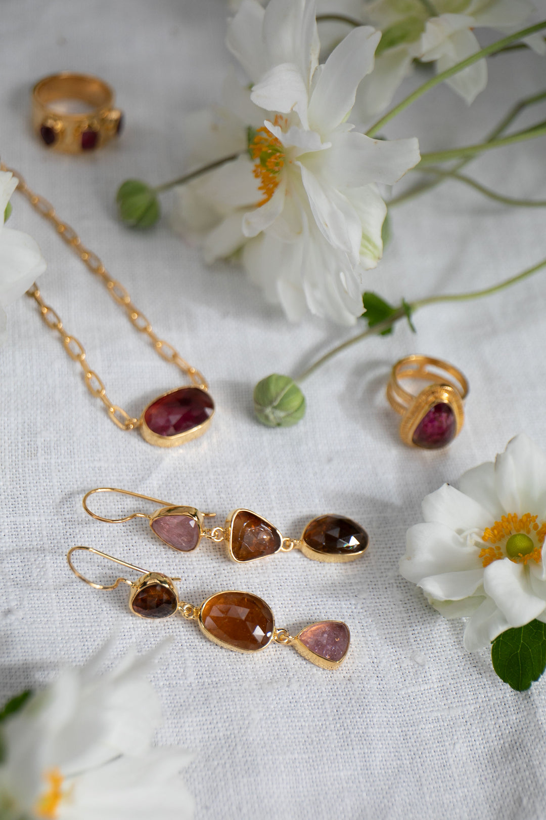 Triple Drop Tourmaline Earrings in 24k Gold Plated Silver