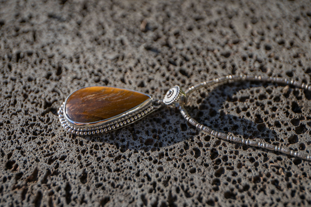 Tigers Eye Pendant in Unique Sterling Silver Setting