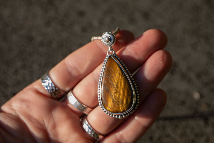 Tigers Eye Pendant in Unique Sterling Silver Setting