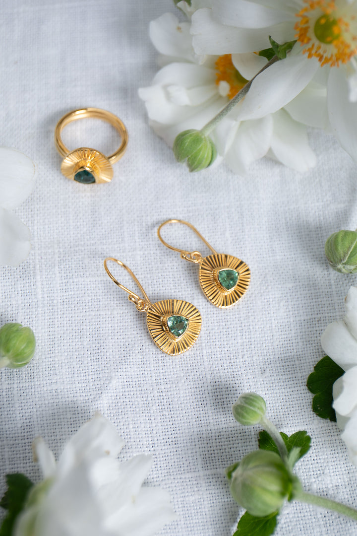 Gorgeous Raw Indicolite or Blue Tourmaline Earrings in Gold Plated Sterling Silver