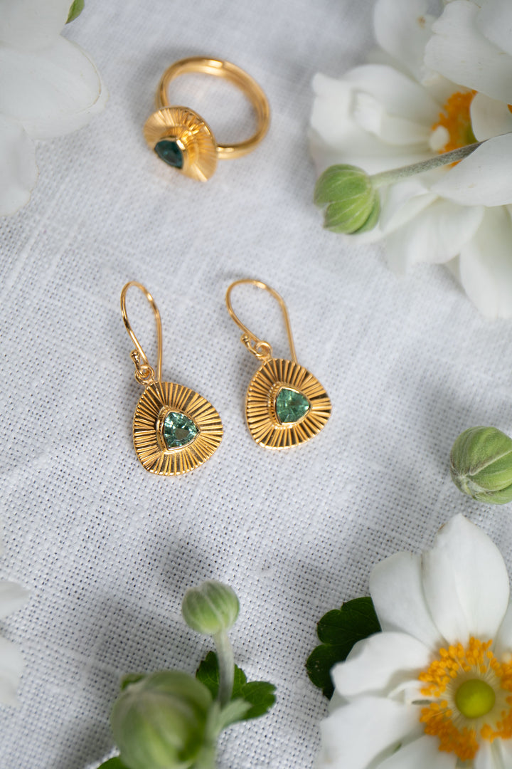 Gorgeous Raw Indicolite or Blue Tourmaline Earrings in Gold Plated Sterling Silver