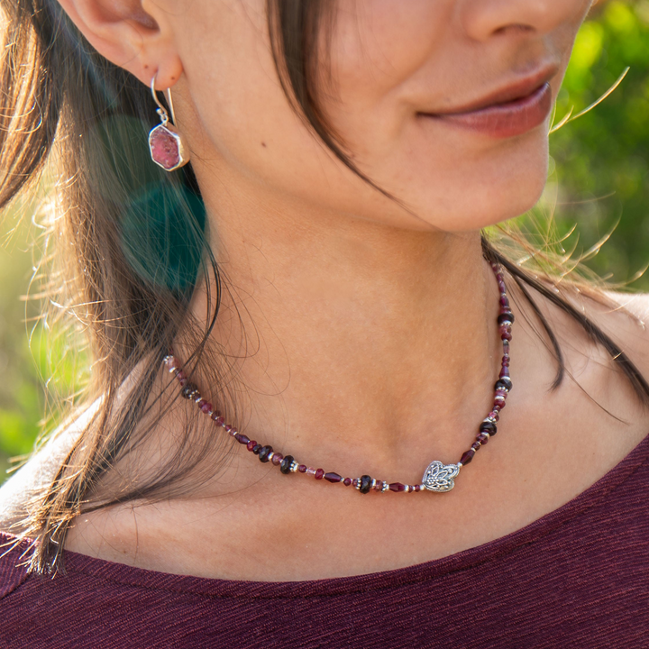 Garnet, Ruby and Pink Tourmaline Necklace with Hill Tribe Silver