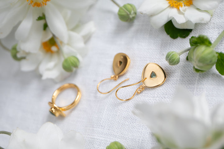 Gorgeous Raw Indicolite or Blue Tourmaline Earrings in Gold Plated Sterling Silver