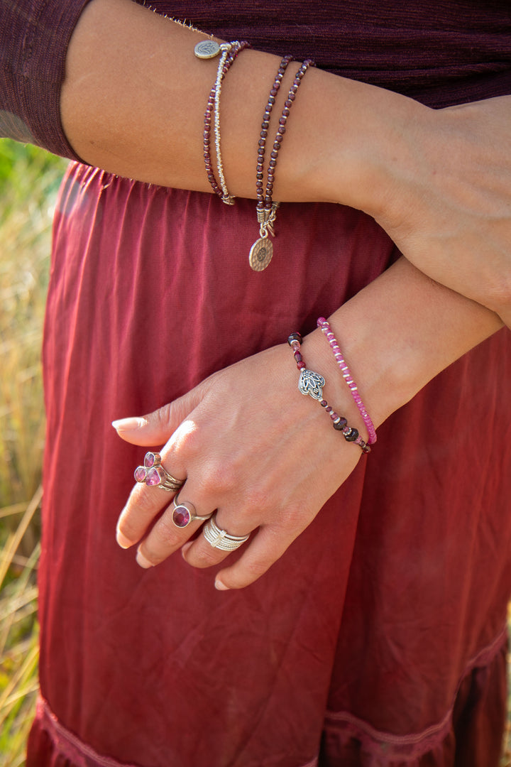 Ruby, Garnet and Pink Tourmaline Bracelet with Hill Tribe Silver