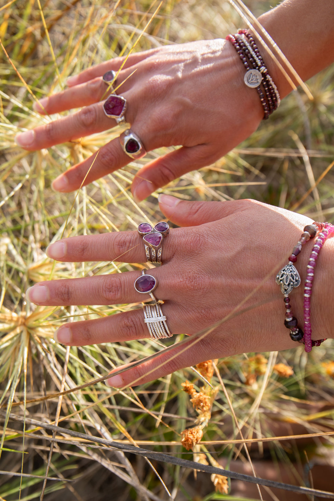 Handmade Ruby and Thai Hill Tribe Beaded Bracelet