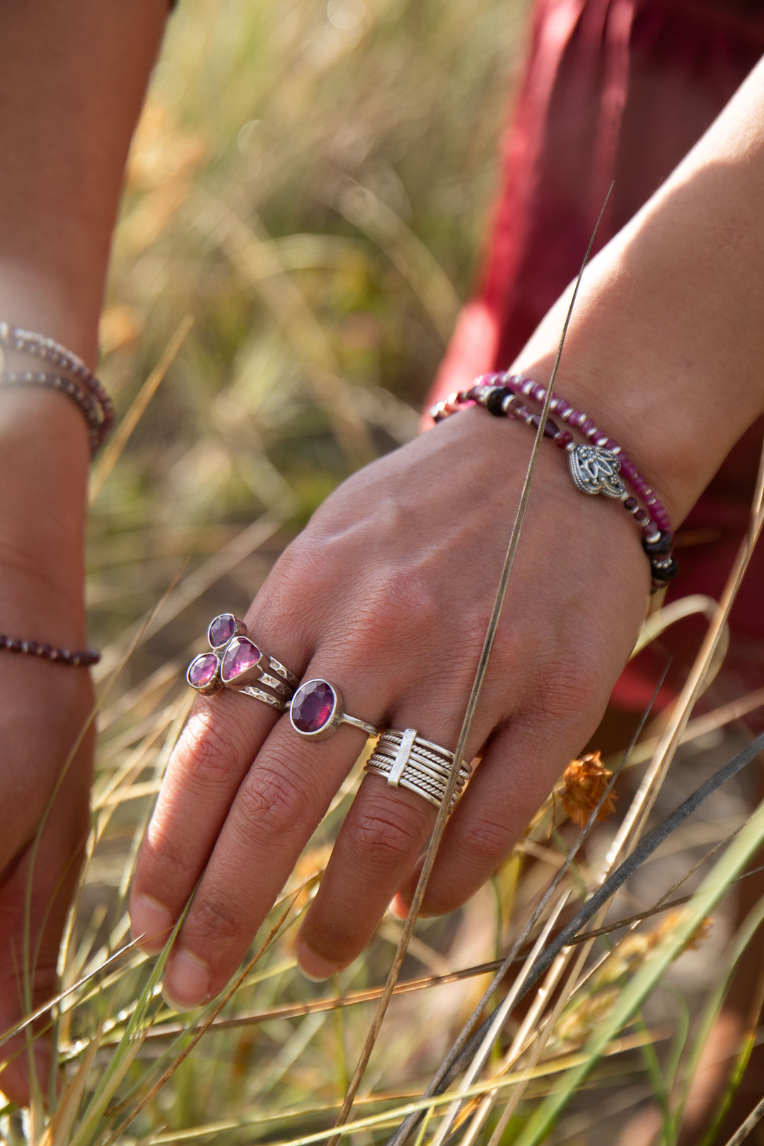 Handmade Ruby and Thai Hill Tribe Beaded Bracelet