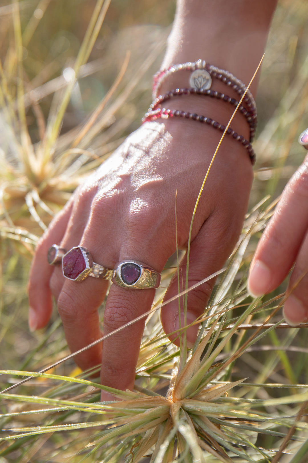 Raw Ruby Ring in Beaten Sterling Silver Setting - Adjustable Ring