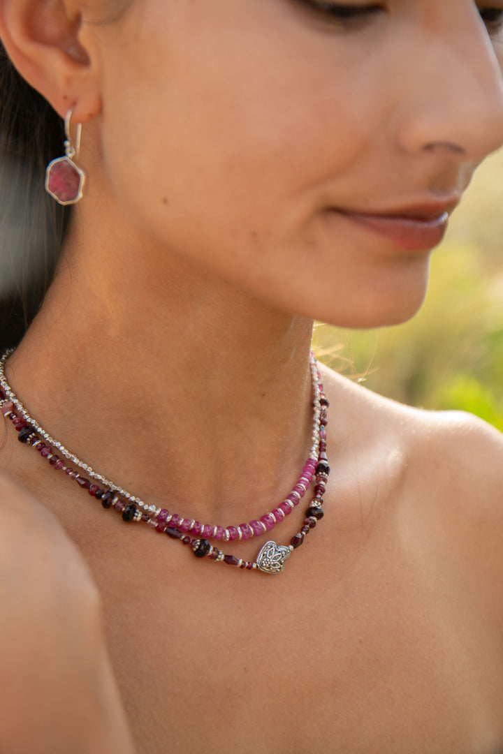 Handmade Ruby and Thai Hill Tribe Beaded Necklace