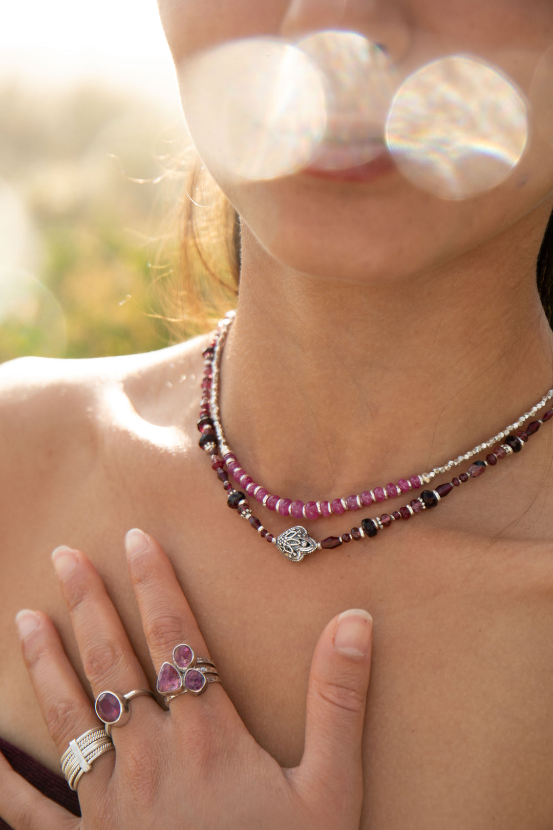 Handmade Ruby and Thai Hill Tribe Beaded Necklace