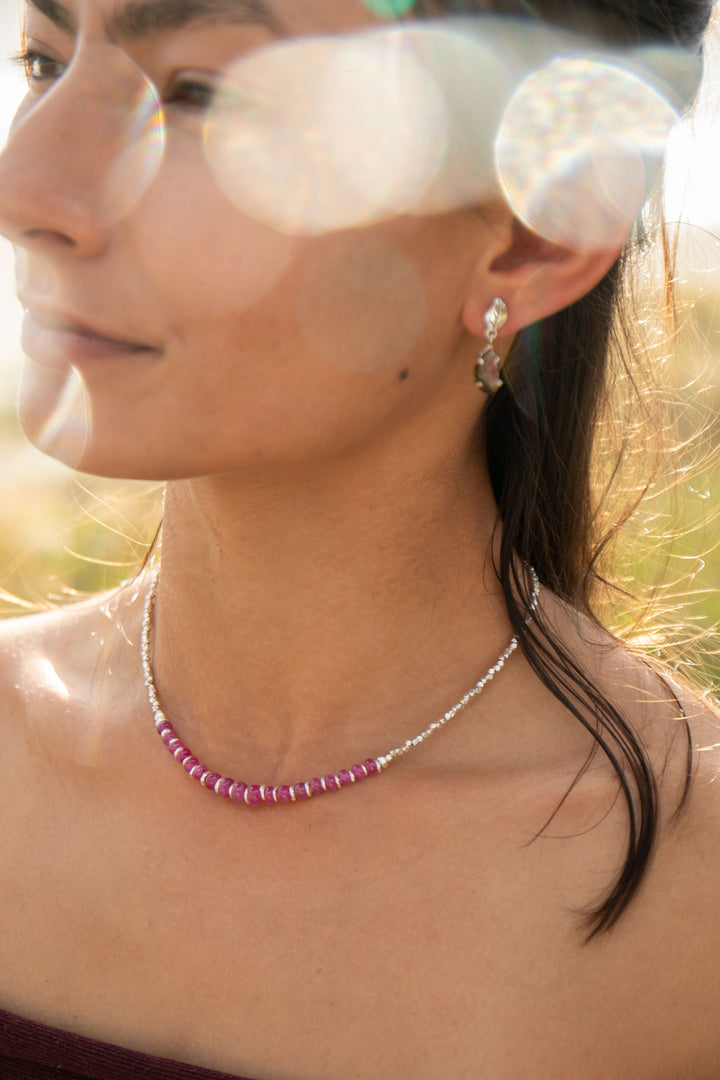Handmade Ruby and Thai Hill Tribe Beaded Necklace