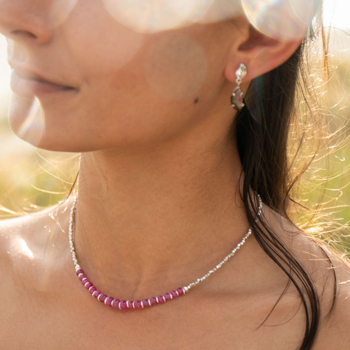 Handmade Ruby and Thai Hill Tribe Beaded Necklace