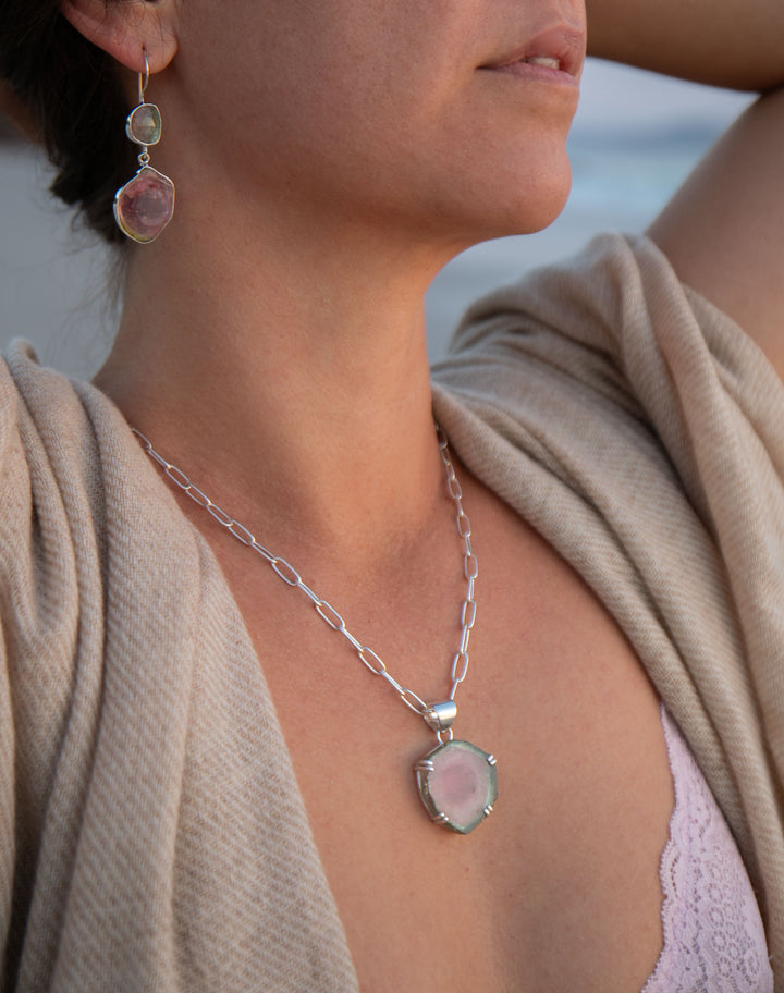 Reserved for Cassie **Stunning Raw Watermelon Tourmaline Pendant in Sterling Silver