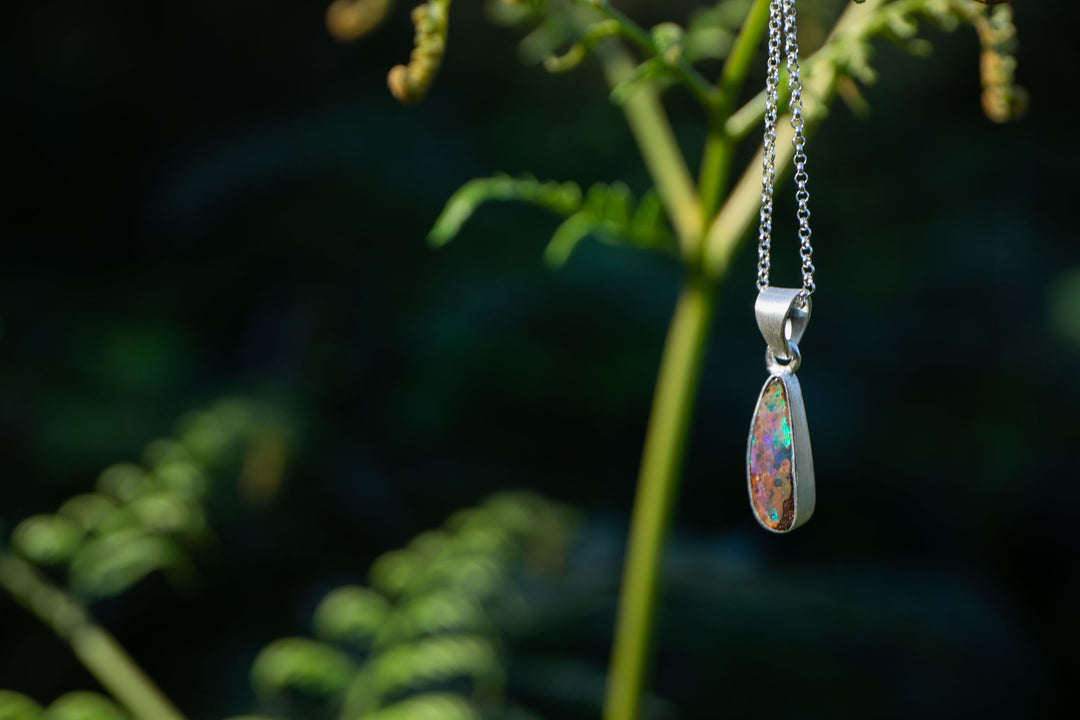Australian Opal Pendant in Brushed Sterling Silver