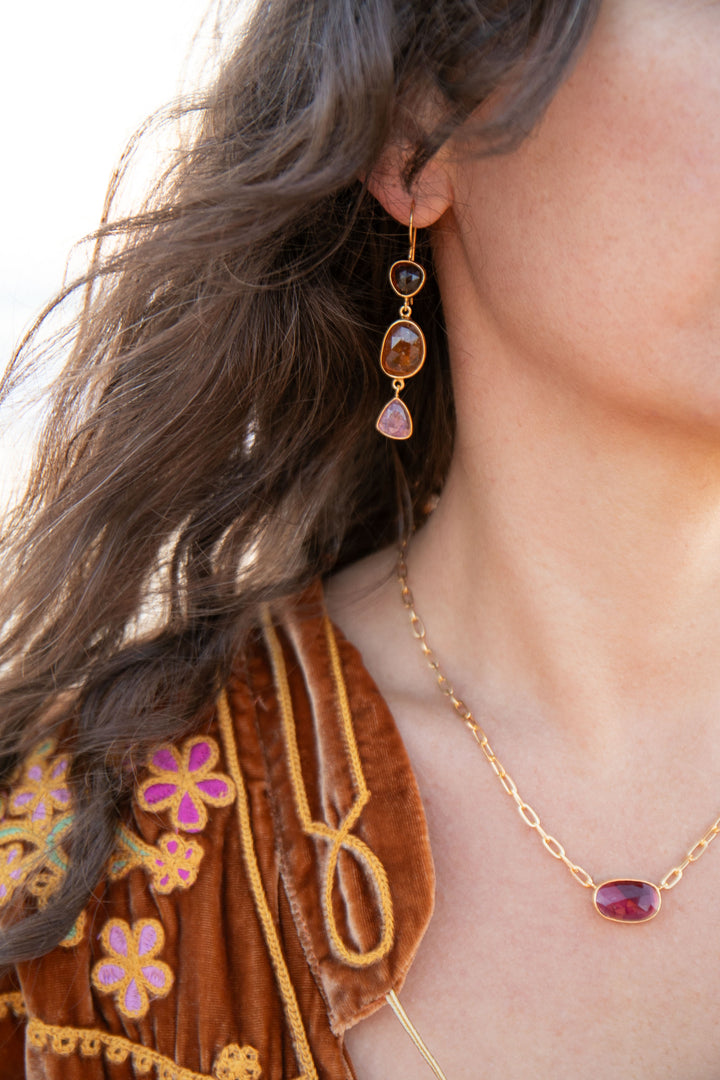 Triple Drop Tourmaline Earrings in 24k Gold Plated Silver