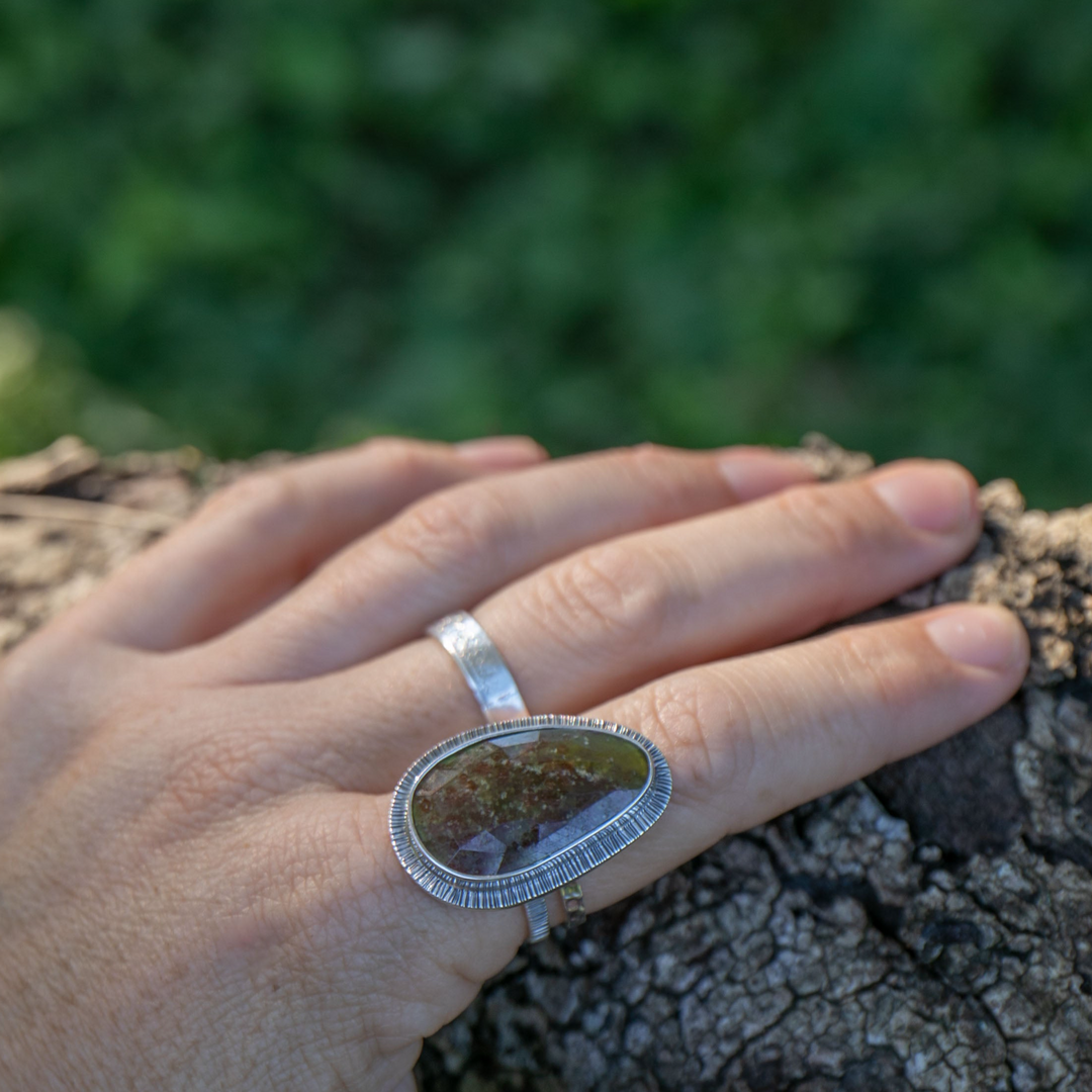 Rose Cut Vessonite Ring in Unique Sterling Silver