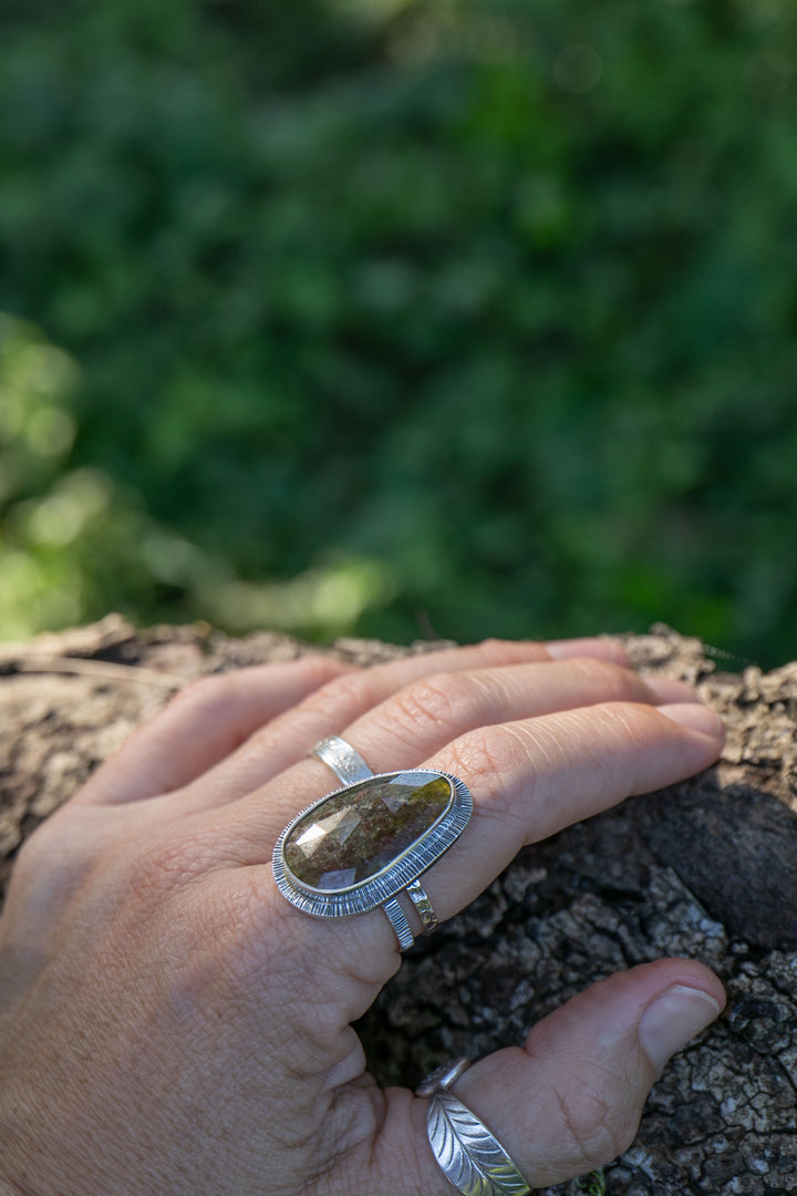 Rose Cut Vessonite Ring in Unique Sterling Silver