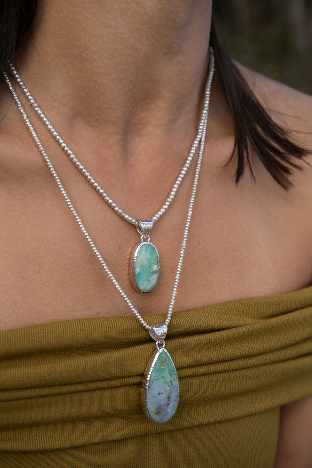 Peruvian Opal Pendant in Beaten Sterling Silver Setting