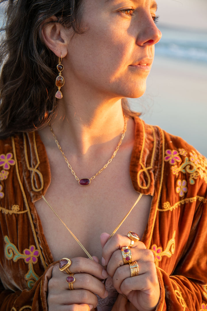 Triple Drop Tourmaline Earrings in 24k Gold Plated Silver
