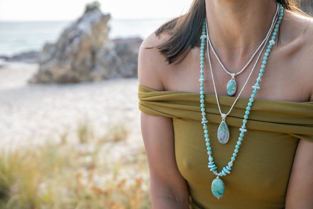 Peruvian Opal Pendant in Beaten Sterling Silver Setting