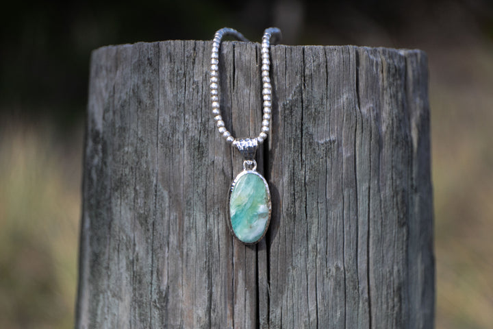 Peruvian Opal Pendant in Beaten Sterling Silver Setting