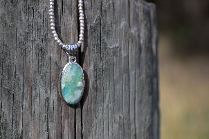 Peruvian Opal Pendant in Beaten Sterling Silver Setting
