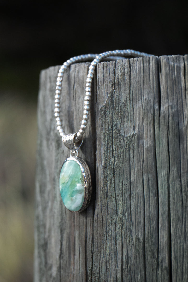 Peruvian Opal Pendant in Beaten Sterling Silver Setting