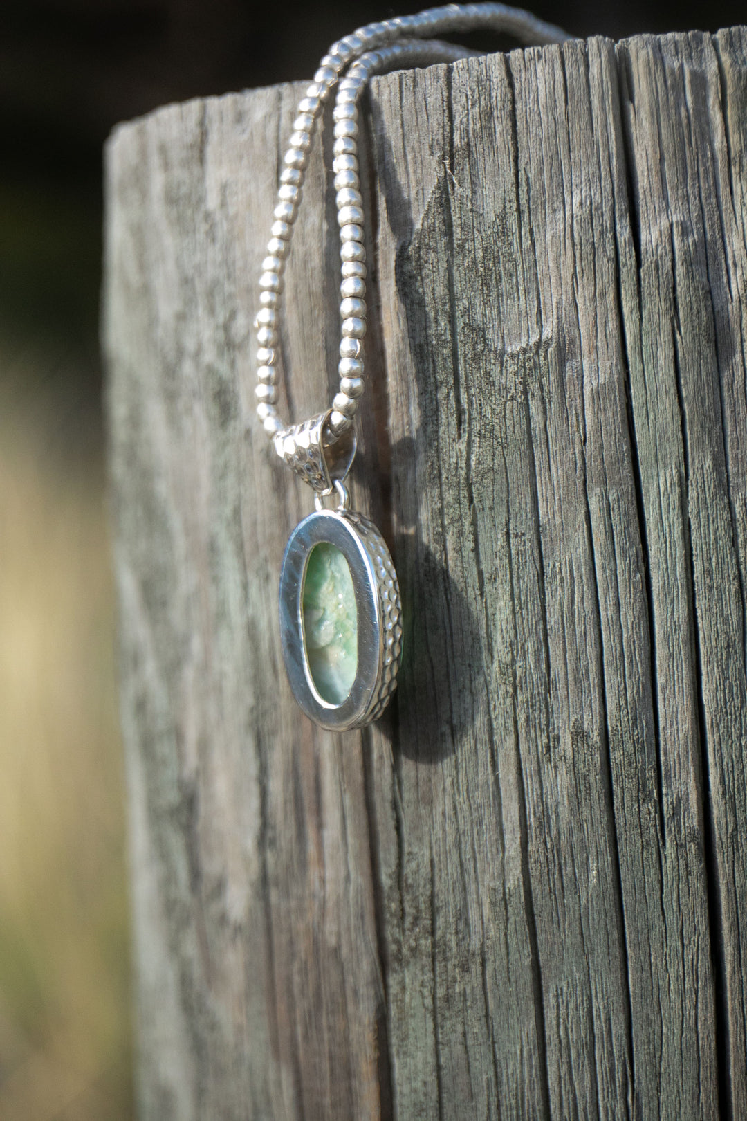 Peruvian Opal Pendant in Beaten Sterling Silver Setting