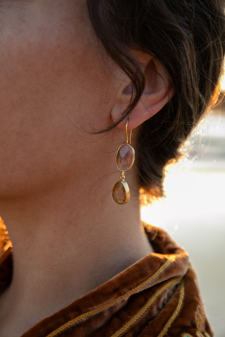 One of a Kind Tourmaline Earrings in Brushed 24k Gold Plated Silver
