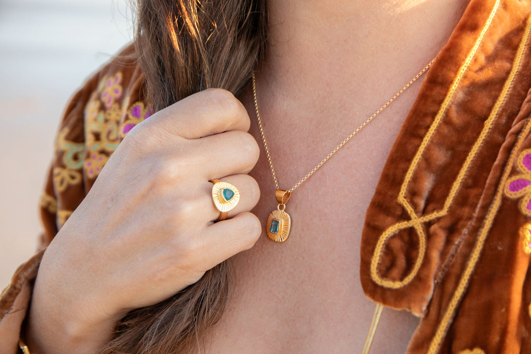 Gorgeous Raw Indicolite or Blue Tourmaline Pendant in Gold Plated Sterling Silver on Delicate Chain