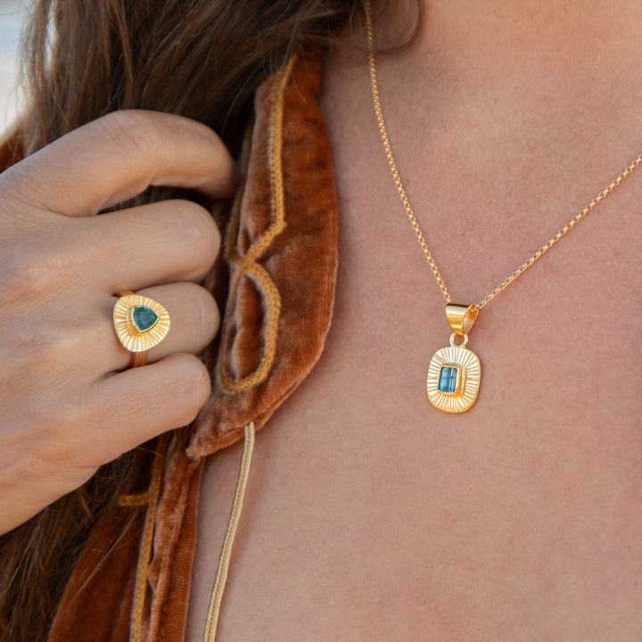Gorgeous Raw Indicolite or Blue Tourmaline Pendant in Gold Plated Sterling Silver on Delicate Chain
