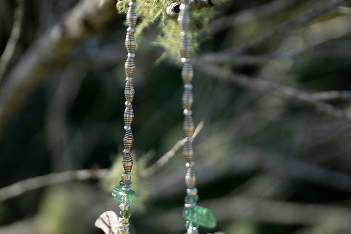 Indicolite Tourmaline Necklace with Thai Hill Tribe Silver Beads and Silver Pendant