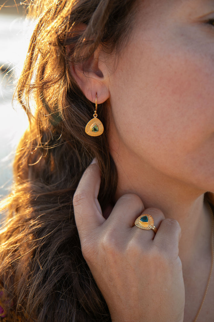 Gorgeous Raw Indicolite or Blue Tourmaline Earrings in Gold Plated Sterling Silver