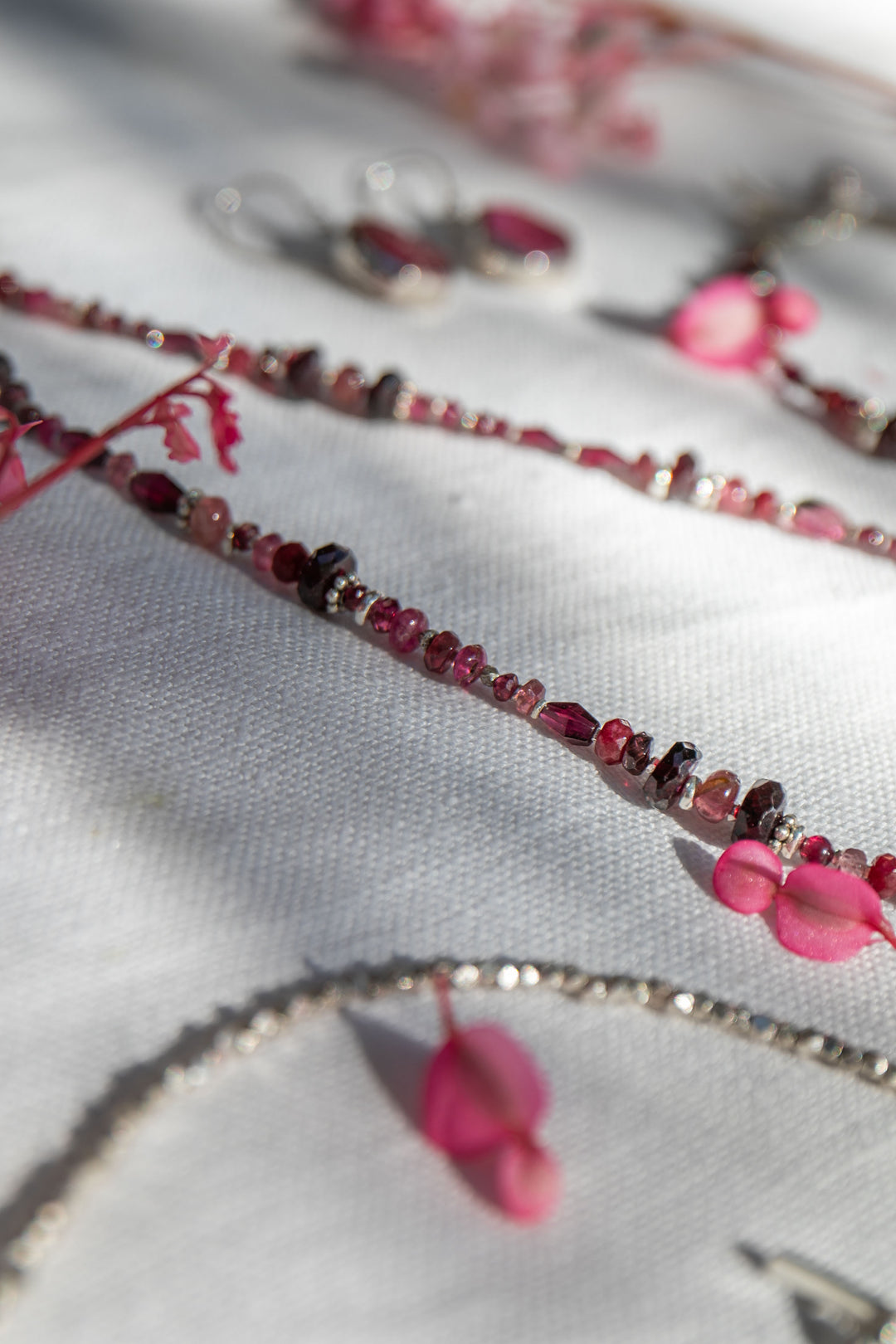 Garnet, Ruby and Pink Tourmaline Necklace with Hill Tribe Silver