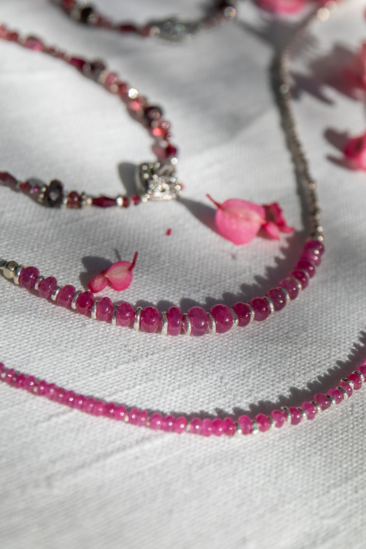 Handmade Ruby and Thai Hill Tribe Beaded Necklace