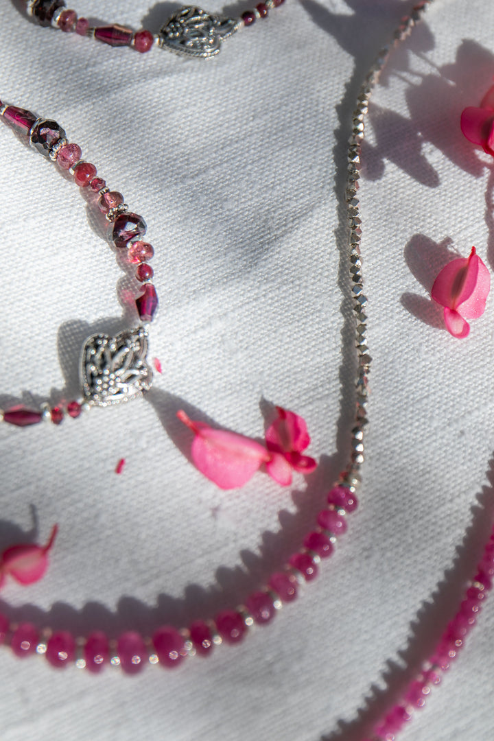 Handmade Ruby and Thai Hill Tribe Beaded Necklace