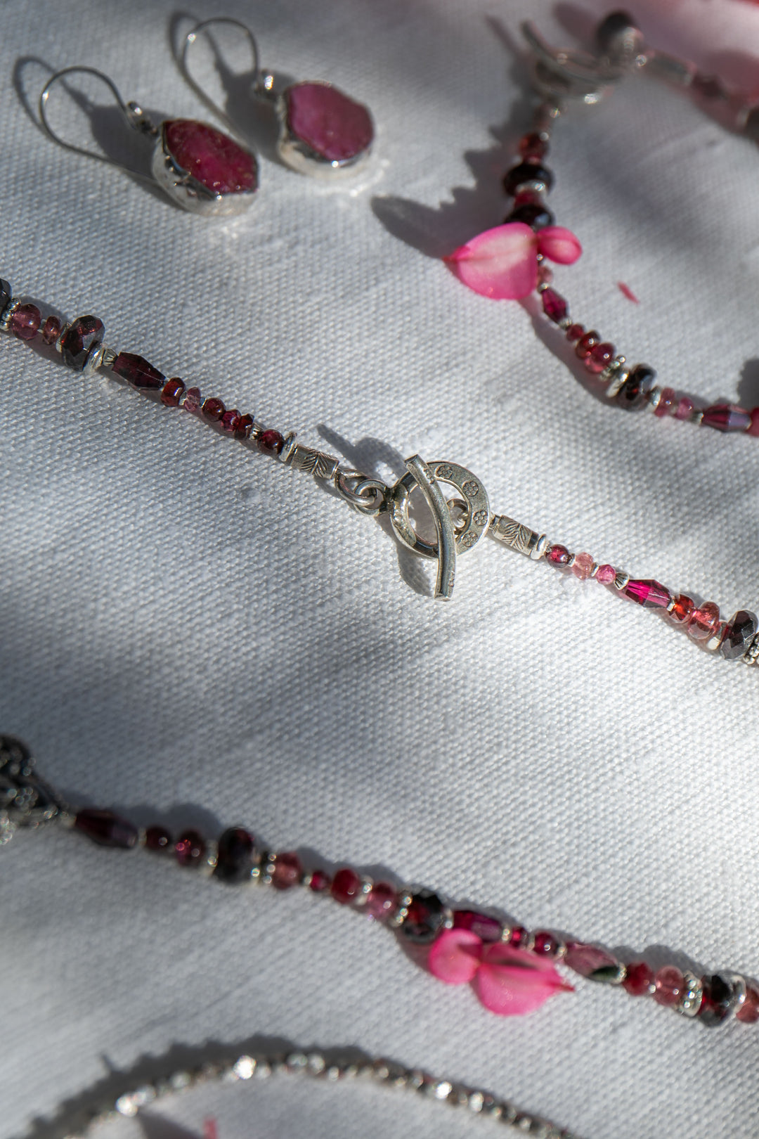 Garnet, Ruby and Pink Tourmaline Necklace with Hill Tribe Silver