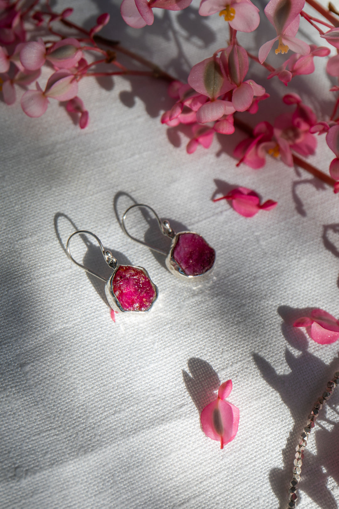 Raw Ruby Earrings in Beaten Sterling Silver