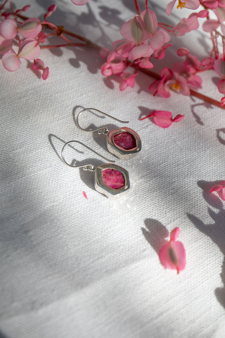 Raw Ruby Earrings in Beaten Sterling Silver