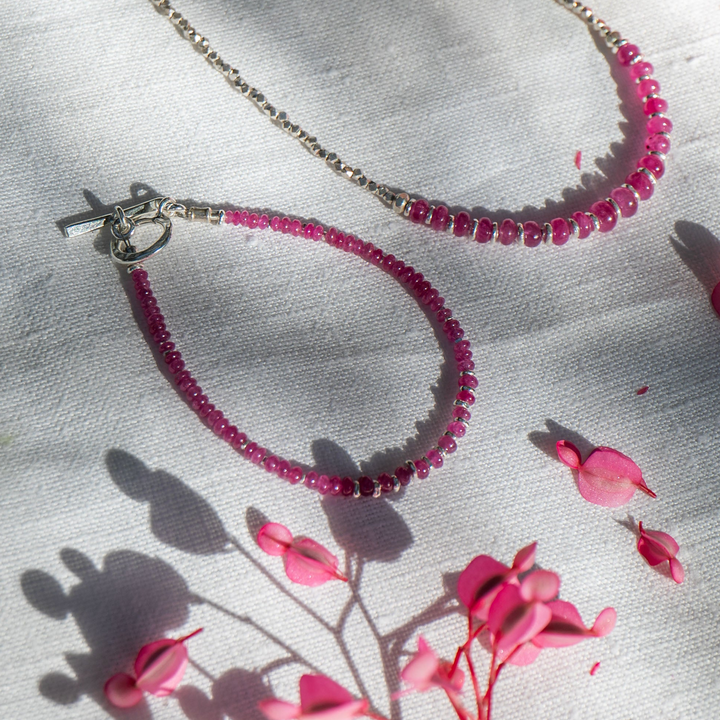 Handmade Ruby and Thai Hill Tribe Beaded Bracelet