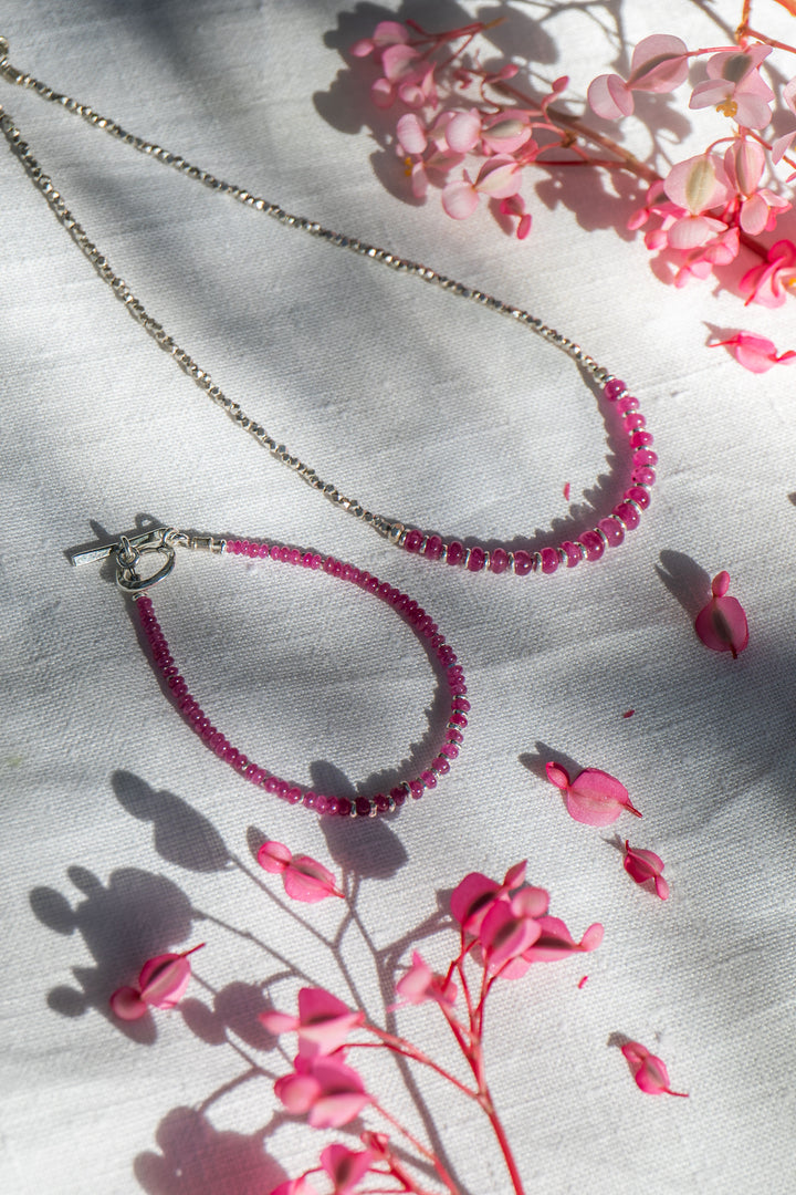 Handmade Ruby and Thai Hill Tribe Beaded Bracelet