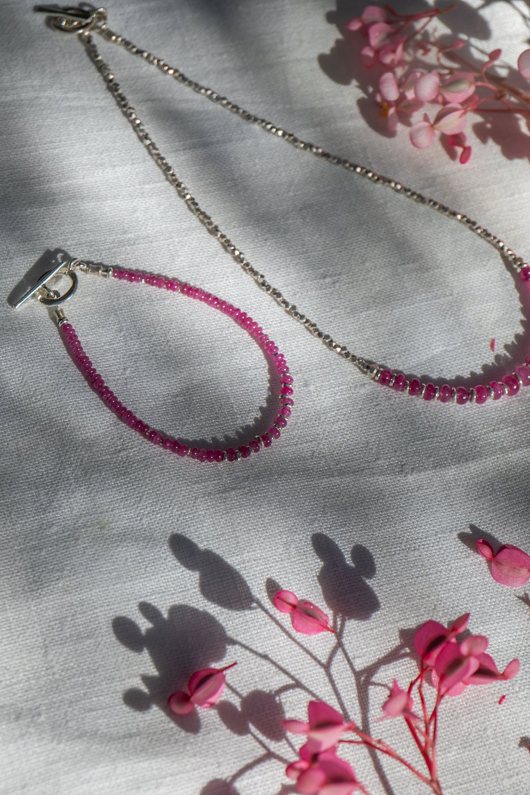 Handmade Ruby and Thai Hill Tribe Beaded Bracelet