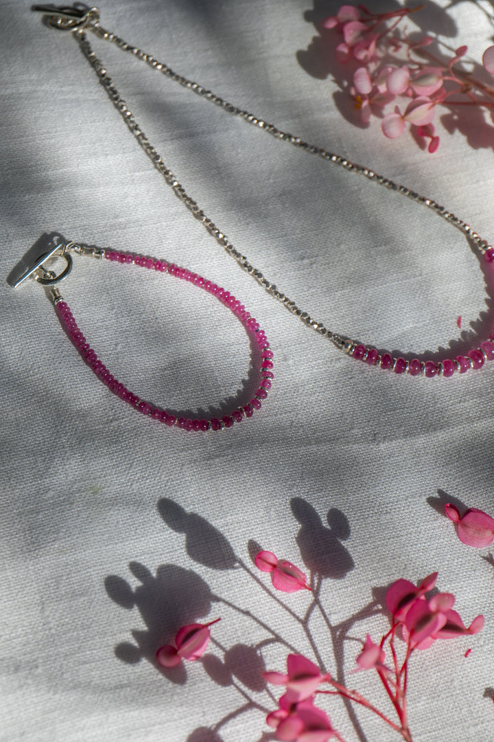 Handmade Ruby and Thai Hill Tribe Beaded Bracelet