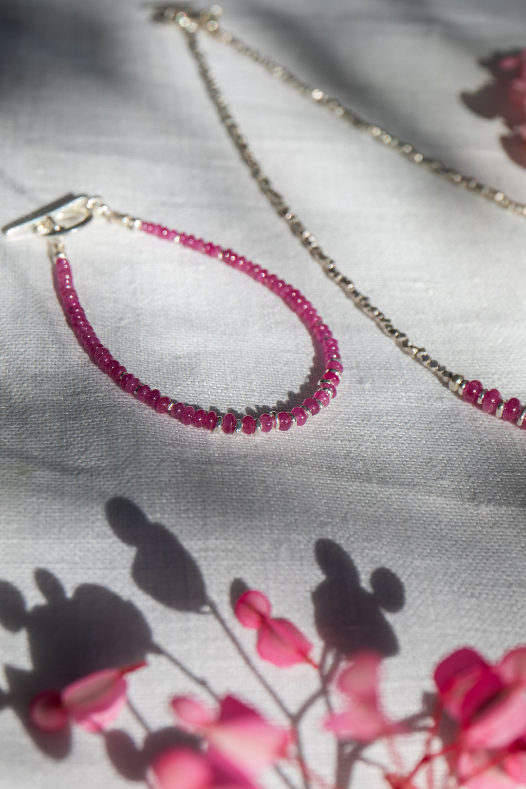 Handmade Ruby and Thai Hill Tribe Beaded Bracelet