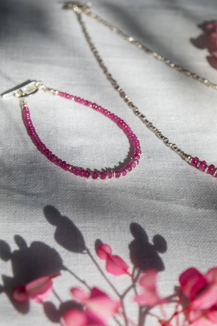 Handmade Ruby and Thai Hill Tribe Beaded Bracelet