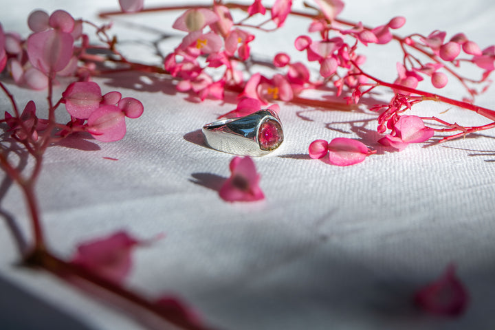RESERVED FOR SOMER **Watermelon Tourmaline Ring in Signet Sterling Silver Setting