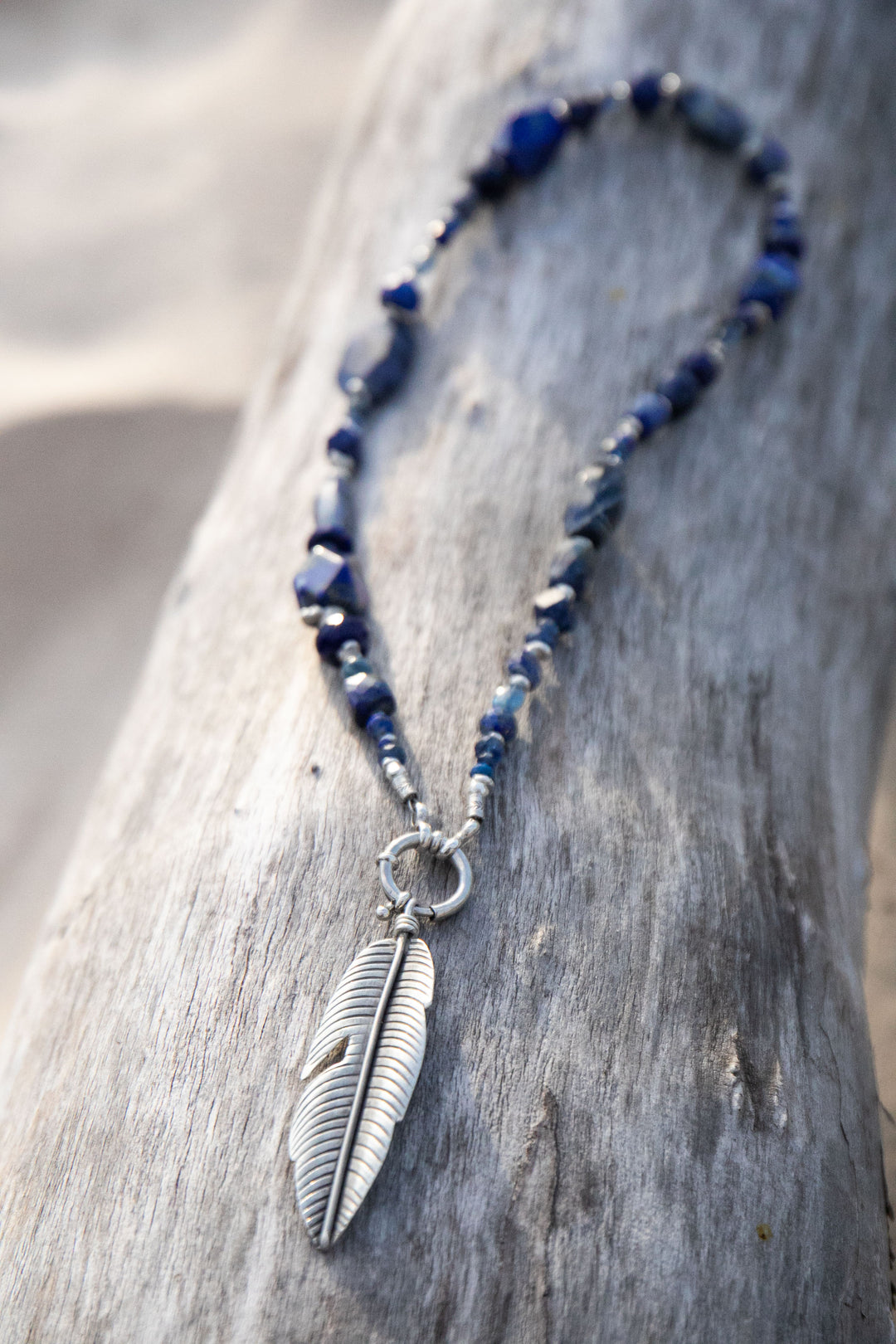 Lapis, Sodalite Multi Stone Necklace with Thai Hill Tribe Silver and Leaf Pendant