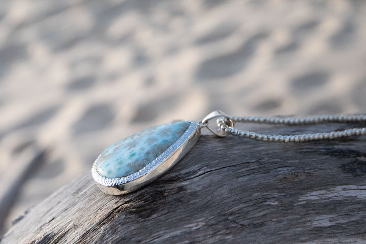 Larimar Pendant in Unique Bezel Silver Setting