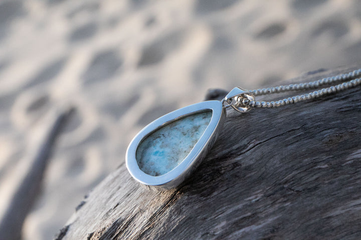 Larimar Pendant in Unique Bezel Silver Setting