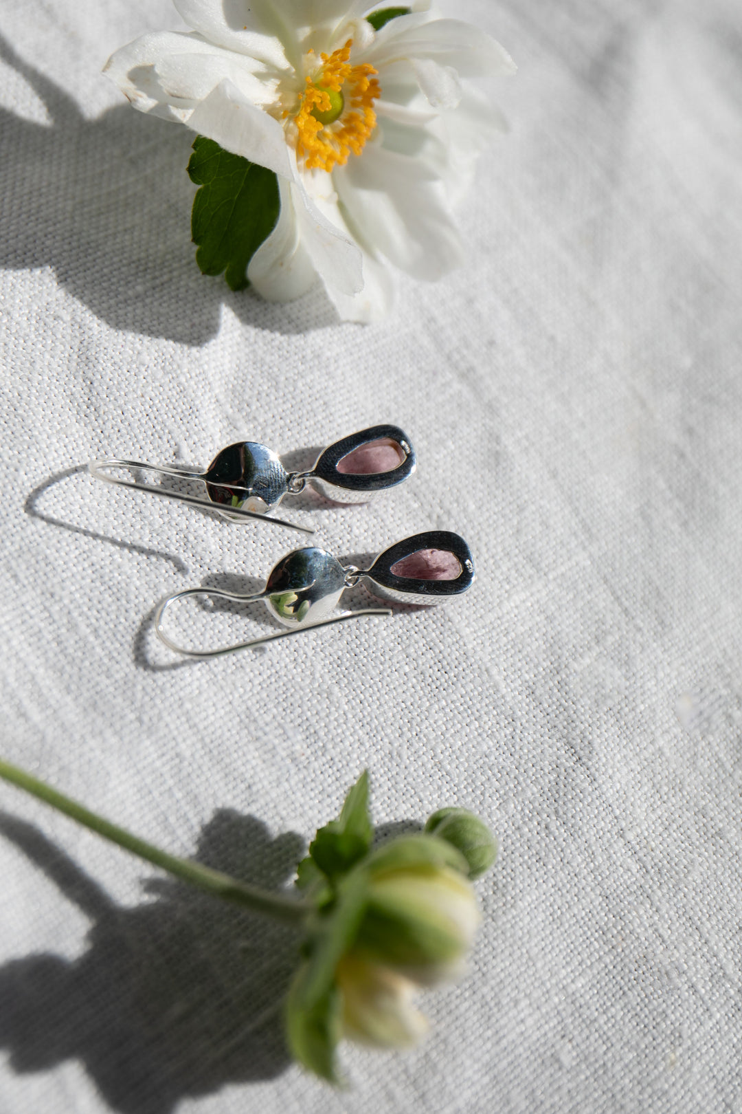 Rose Cut Pink Tourmaline Earrings in Sterling Silver with Gold Detail